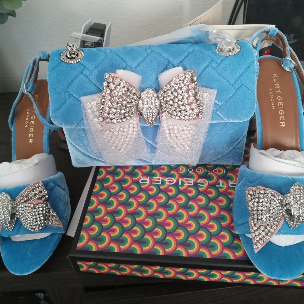 Kurt Geiger shoe&purse set in baby blue color